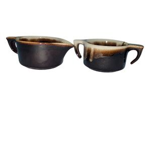 01 Creamer sugar brown drip glaze potter set vintage , no lid